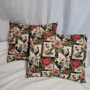 Country Chic Chicken Floral Decorative Throw Pillow Set Handmade
